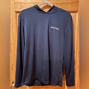 Nautica Men's Navy Blue Shirt Nautica Logo Graphic Swim Shirt with hood size S